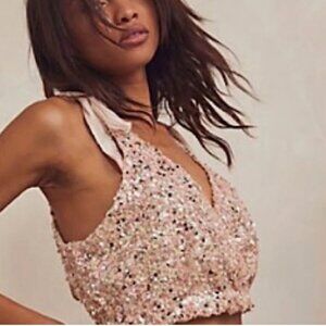 Intimately Free People Pink Sequin Big Night Halter Top Like New $68 Small